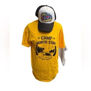 NEW! 1980's Bundle 2 Items Trucker Hat and Yellow Camp North Star Tshirt Size SM